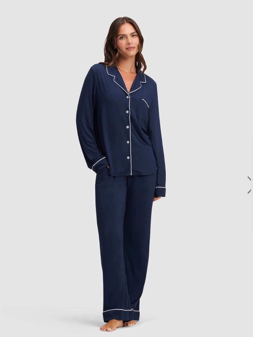 Cozy Earth Women's Long Sleeve Bamboo Pajama Set Pants Stretch-Knit Navy XXL
